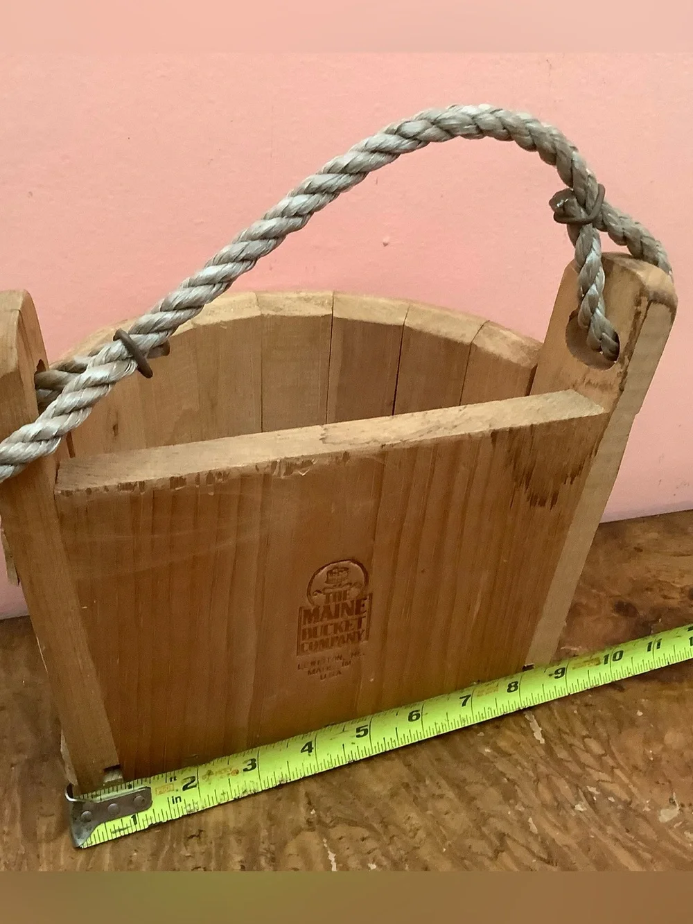 Wooden Half Bucket Basket Wall  Planter  9” X 9” X 6” By Maine Bucket Co